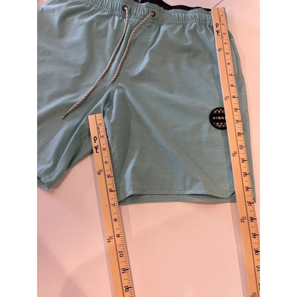 Vissla Board Shorts Mens Small Aqua Blue Upcycled Coconut Stretch Swim Trunks